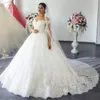 Country African Ball GownWedding Dresses Sheer Back Princess Illusion Applique Luxury Lace Princess Off the Shoulder Bridal Gowns 312P