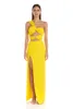 Casual Dresses Summer Yellow Ankle-Length Women Sexy One Shoulder Sleeveless Cut Out 2023 Bodycon Fashion High Street Birthday Party Dress