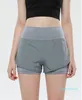 lu Vrouwen Sport Yoga Shorts Outfits Hoge Taille Sportkleding Nep Twee Stukken Rits Zak Fitness Dragen Korte Broek Meisjes Hardlopen Elastische lu