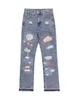 Herenjeans Modieuze streetwear met borduursels en wijde pijpen Trendy hippie patchwork voor heren herenbroeken