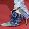 Sandales Femmes Denim Poche Bout Pointu Talons Aiguilles Patchwork Sexy Side Zip Dames Talons Hauts Nouvelle Mode Slip On Sandales Pantoufles T230714