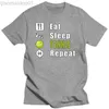 T-shirts masculinas Design Humor Eat sleep tennis repeat t-shirt men summer Pictures t-shirts mens S-5xl 100% algodão T-shirts engraçadas L230713