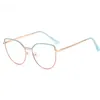 Sunglasses Color Splicing Metal Glasses Frame Women Cat Eye Anti-Blue Light Customizable Prescription Lenses