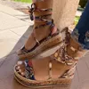 Gai Summer Snake Wedge Ethnic Print Fashion Casual Lace Up Women Beach Ladies Plus Size Buty Sandały 230713