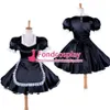 Sissy Maid Black Satin Uniform Låsbar klänning Cosplay Costume For Animation Exhibition Beach Holiday Sexy Prom Night Dresses265s