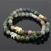 Strand Beaded Gold/silver Color Elephant Animals Charm Girl Bracelet Natural 6mm Stone Beads Women