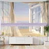 Arazzi Seaside Window Like Landscape Painting Tapestry Wall Hanging Psychedelic Mysterious Bohemian Living Room Home Decor Background R230713