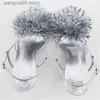 Sandals 2023 Silver Summer Silver Elegent Party Shoes Silvers High Heels High Clists with Pompom Sexy Slingback Cheels مدبب إصبع القدم 35-42 T230714