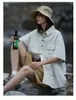 Women's Blouses Summer Mountain Outdoor Washed Cotton Short-sleeved Shirts Minority Design Retro Workwear For Men And Women