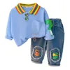 Criança criança roupas ternos primavera bebê meninas meninos roupas esportivas desenhos animados dinossauro crianças camiseta jeans 2 pçs/conjuntos fantasia infantil