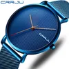 Crrju Luxury Men Watch Fashion Minimalist Blue Ultra-Thin Mesh Strap Watchカジュアルウォータープルーフスポーツメンズマン268xの腕時計ギフト