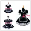 Sissy Maid Black Satin Uniform Låsbar klänning Cosplay Costume For Animation Exhibition Beach Holiday Sexy Prom Night Dresses3036