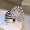 Bröllopsringar 925 Sterling Silver Glittering Zircon Dandelion Ring Ladies Three Claw Party Birthday Fashion Jewelry Gift 230714