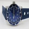 Fine Qualité Automatique Mécanique HÉRITAGE 46 Montre Cadran Bleu Montre Argent Caoutchouc Ceinture Siliver Cas Hommes Montre-Bracelet2530