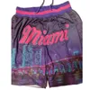 Mäns shorts basket shorts Miami Night Elastic DrawString midjeband broderi utomhussport shorts strandbyxor fyra ficklila 230713