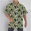 Casual overhemden voor heren Hawaïaans geel shirt Eend Print Strand Korte mouw Zomer Knop omhoog Patchwork Tops 3D