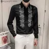Koszule męskie luksusowe szlachetne koszulki haftowe dla mężczyzn biznes formalny długi rękaw Męski druk społeczny Azjatyckie koreańskie ubrania plus t230714