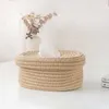 Boîtes à mouchoirs Serviettes Boîte de rangement en tissu tissé avec cordon de coton Boîte à mouchoirs japonaise simple anti-poussière avec couvercle Lavable à la main R230714
