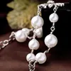 Charm Bracelets Romantic Bridal Jewelry Clear Crystal White Simulated Pearl Wedding Bracelet Silver Color Elegant Bangles