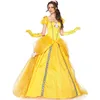 2019 Fashion Costumes Women Adult Belle Dresses Party Fancy Girls Flower Yellow Long Princess Dress Female Anime Cosplay185C