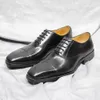 Italian Style Mens Genuine Leather Classic Solid Cap Toe Wedding Party Office Formal Shoes for Men Lace-Up Dress Oxfords