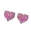 Brincos de prata esterlina S925 em forma de coração 10 12 mm corte flor rosa diamante de alto carbono para mulheres joias finas