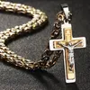 Pendant Necklaces Religious Men Stainless Steel Crucifix Cross Pendant Necklace Heavy Byzantine Chain Necklaces Jesus Christ Holy Jewelry Gifts 230713