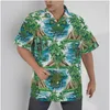 Chemises décontractées pour hommes chemise hawaïenne feuilles vaisseau spatial UFP plage manches courtes été boutonné Patchwork hauts 3D