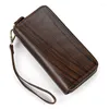 Wallets Brand Wallet Vintage Crazy Horse Leather Men Long Purse Card Double Zip Clutch Bag For Wrist