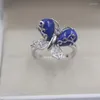 Cluster Rings Solid S925 Sterling Silver Women Ring Lapis Lazuli Perfect Butterfly 15mmW US6-9