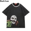 Men's TShirts Dark Icon Printed Washing Cotton High Street Tshirt Summer Off Shoulder Tshirts Man 230713