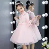 Ethnic Clothing Pink Girls Cheongsam Embroidery Flower Chinese Dress Mandarin Collar Birthday Party Kids Princess Formal249T