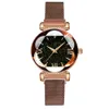 MULILAI Merk Sterrenhemel Lichtgevende Quartz Dames Horloges Magnetische Mesh Band Bloem Wijzerplaat Casual Stijl Trendy Dames Watch308E