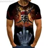 T-shirt da uomo T-shirt con teschio nero T-shirt da scheletro punk Rock Gun T-shirt blu T-shirt con stampa 3D Vintage Gothic Abbigliamento da uomo Top estivo L230713