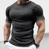 Мужские футболки для мужчин Эластичная тонкая вязаная мускулистая лето с коротким рукавом o Шея вязаные футболки Спортивные фитнес
