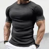 Heren T-shirts Heren Elastisch Slank Gebreid Gespierd Zomer Korte mouw O-hals Gebreide T-shirts Sport Fitness Training Skinny Breien Tees