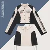 Two Piece Dress Bomber Jacket Set Women Racing Varsity Short Jackets and Mini Skirt Y2k High Quality Woman Loose Retro Embroidery Outwear Suit 230714