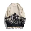 Blusas Masculinas 2023 Outono/Inverno Quente Suéter com gola redonda Moda Marca Solta Casual Snow Mountain Estampado Malhas Juvenil