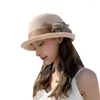 Wide Brim Hats Foldable Fisherman Straw Bow Hat Women Sunscreen Sweet Summer Vacation Casual Holiday Women's Girls Fashion Bucket Beach