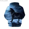 Felpe con cappuccio da uomo Felpe con cappuccio da uomo Felpa con cappuccio da uomo Autunno e inverno Stampa 3D Animal Wolf Maglione Cool Galaxy Moon Street Coppia Camicia casual S-6XL Z230717