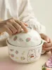 Bowls Strawberry Bowl Instant Noodle Ceramic Cute With Lid Household Eating Rice One Dual-use