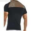 Men's T-Shirts Sexy Mesh Mens T Shirt Patchwork Solid Slim Short Sleeve O Neck Pullover Tops Summer Casual Sports Fitness Training T-Shirts Men L230713