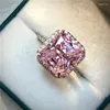Anelli a grappolo Elegante anello di diamanti con zaffiro rosa da 6 carati Anello di fidanzamento in argento sterling 925 originale per gioielli da donna