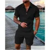 Survêtements pour hommes Mode pour hommes Costume de couleur unie Hommes Ensembles Mesh Imprimé 2023 Streetwear Zipper Shorts à manches courtes Deux pièces Drop Deli Dhx3K