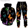 Men's Tracksuits Women's Tracksuit 3D Butterfly Print Hoodie Sweatshit Two Piece Set Female Sweater Pullover Trousers Suit Casual Women Clothing T230714