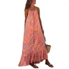 Casual Dresses Spaghetti Strap Dress Elegant Women's Sexy Maxi 2023 Summer Fashion Print Backless Loose African Clothing Vestido