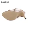 Sandals Aneikeh Patent Leather Sandalias De Las Mujeres TOTEM Women Shoe Party Fashion Buckle Strap Round Toe Thin Heels Size 35-42 230714