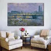 Handgemaakte Canvas Art Claude Monet Schilderij Charing Cross Bridge Reflectie op The Thames Village Landschap Kunstwerk Badkamer Decor