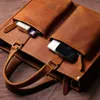 Aktentaschen ZRCX Vintage Mann Handtasche Aktentasche Männer Schulter Crazy Horse Echtes Leder Taschen Braun Business Fashion 16 Zoll Laptop Tasche 230713