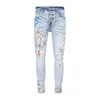 Jeans europeu rasgado jeans masculino bordado costura equitação legal fino roxo 3PRZ